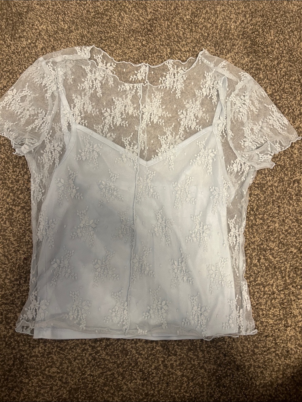 Ultra Flirt Pale Blue Floral Lace Overlay Camisole